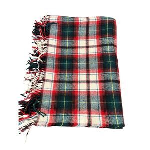 Vintage Pendleton Wool Plaid Blanket Red Green and Cream 54 x 66